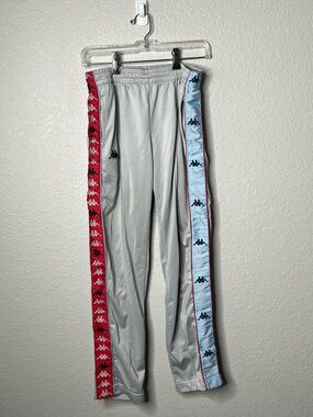 Kappa Y2K Track Pants Gray Side Stripe Logo Joggers Red Blue Streetwear Medium